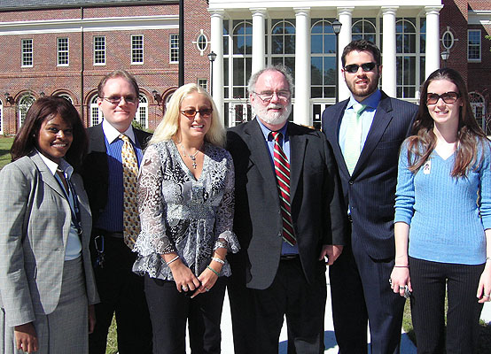 The Hofstra contingent at the Colonial Academic Alliance Undergraduate Research Conference last weekend at UNC Wilmington. Pictured are Rashina Mondesir, Matthew Bisanz, Melody Perlberg, Dean Stephen Russell, Michael LaFemina, and Lara Luzak.