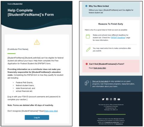 Sample of Federal Student Aid Email.