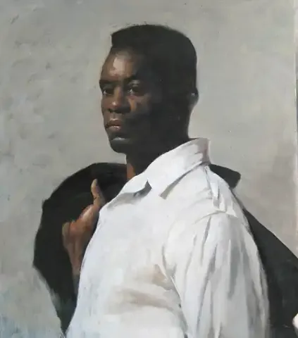 Burton Silverman, Study in Black and White, 2006, Oil on panel