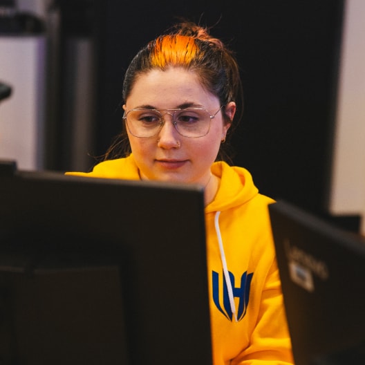 Student looking at computer